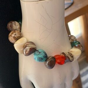 Handmade Multicolor BigGlass Stones Stretch Beaded Bracelet 7”